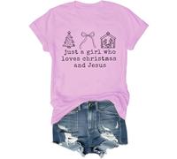Just a Girl Who Loves Christmas and Jesus Shirt Christian Christmas Shirts for Girls Women Christian V Neck Tshirt Pink