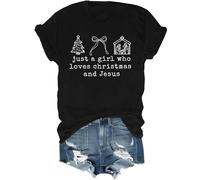 Just a Girl Who Loves Christmas and Jesus Shirt Christian Christmas Shirts for Girls Women Christian V Neck Tshirt Black