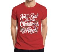 Just a Girl Who Loves Christmas in August Summer Flip Flops Gift Men's T-Shirt, red, S