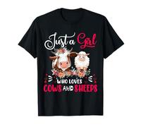 Just a Girl Who Loves Cows and Sheeps Farmer Farm Floral T-Shirt