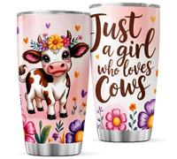 Just A Girl Who Loves Cows Cute Cow And Flowers Design Stainless Steel 20 Oz Tumbler For Women Girls Country Farm Animal Lover Gift Coffee Hot Drink Outdoor Insulated