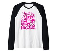 Just A Girl Who Loves Dinosaurs Funny Pink Raglan Baseball Tee