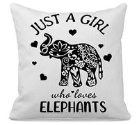 Just A Girl Who Loves Elephants Decorative Throw Pillow Case 18″×18″,Cute Baby Elephant Mandala Floral Decorations For Home Bedroom Girl Room Dorm Office,Elephant Gift for Elephant Lovers Girls