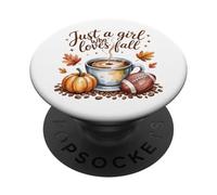Just a Girl Who Loves Fall Season Football Coffee Pumpkin PopSockets Adhesive PopGrip