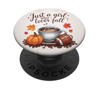Just a Girl Who Loves Fall Season Football Coffee Pumpkin PopSockets Adhesive PopGrip