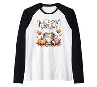 Just a Girl Who Loves Fall Season Football Coffee Pumpkin Raglan Baseball Tee