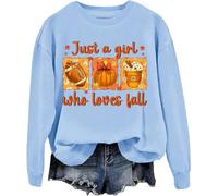Just A Girl Who Loves Fall Sweatshirt Halloween Pumpkin Fall Graphic Tees For Women Men Carolina Blue