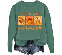 Just A Girl Who Loves Fall Sweatshirt Halloween Pumpkin Fall Graphic Tees For Women Men Green