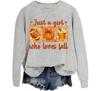 Just A Girl Who Loves Fall Sweatshirt Halloween Pumpkin Fall Graphic Tees For Women Men Grey