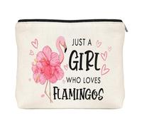 Just A Girl Who Loves Flamingos Birthday Gifts for Women, Flamingos Accessories, Flamingo Lovers Zipper Purse Makeup Bag Funny Travel Toiletry Waterproof Pouch Bag