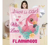 Just A Girl Who Loves Flamingos Throw Blanket for Girls, Soft Cute Baby Flamingo Plush Flannel Blanket for Kids Bedroom, 100x130 cm Cozy Pink Flamingos Fleece Fluffy Blanket for Toddler Newborn Gifts