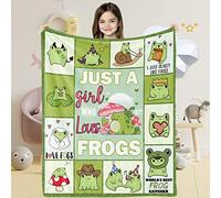 Just A Girl Who Loves Frogs Blanket for Girls, Soft Cozy Green Frog Fluffy Flannel Blanket Gift for Kids, 100 x 130 cm Warm Frogs Lover Plush Fleece Blanket for Baby Toddler Bed Couch Sofa Bedroom