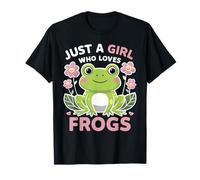 Just A Girl Who Loves Frogs Cute Frog Flower Graphic Girls T-Shirt