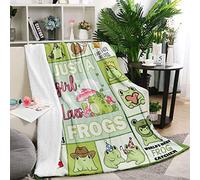 Just A Girl Who Loves Frogs Throw Blanket Gifts for Girls, Soft Cute Frog Plush Flannel Blanket for Kids Bedroom, 130x150 cm Cozy Green Frog Fleece Fluffy Blanket for Toddler Teen Couch Sofa