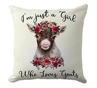 Just A Girl Who Loves Goats Pillow Cover, Cute Western Farmhouse Animal Decorative Pillow Cover Cushion Goat Print Decor for Bedroom, Sofa, Couch, Living Room (18×18 Inch, Beige)