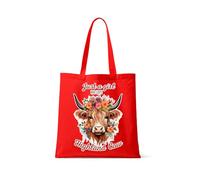 Just a Girl Who Loves Highland Cow, Floral Country Cow Gift for Her and Animal Lovers, Reusable Eco-Friendly Shopping Bag, Full Colour Tote Bag. (Red)
