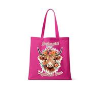 Just a Girl Who Loves Highland Cow, Floral Country Cow Gift for Her and Animal Lovers, Reusable Eco-Friendly Shopping Bag, Full Colour Tote Bag. (Fuchsia)