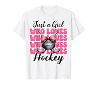 Just A Girl Who Loves Hockey Player Hockey Girl Coquette Bow T-Shirt