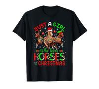 Just A Girl Who Loves Horses And Xmas Three Santa Horses T-Shirt