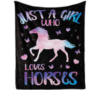 Just A Girl Who Loves Horses Blanket for Girls Kids Horse Throw Blankets Gifts for Horse Lovers Purple Soft Cozy Lightweight Flannel Fleece Horses Blanket Throw for Sofa Couch All Season, 100x130cm