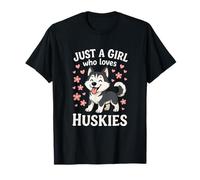 Just a Girl Who Loves Huskies - Cute Dog Paw Flowers T-Shirt