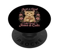 Just a Girl who loves Jesus and Cats Christian Cat Lover PopSockets Adhesive PopGrip
