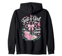 Just a Girl Who Loves Jesus, Cross, Flowers and Butterflies Zip Hoodie
