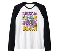 Just a Girl Who Loves Jesus & The Beach Christian Religious Raglan Baseball Tee
