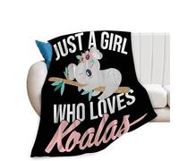 Just A Girl Who Loves Koalas Blanket Super Soft Warm Fluffy Flannel Cute Koala Throw Blanket Cozy Fuzzy Plush Bedding Blanket Gift for Boys Girls Kids Teens Adults Couch Sofa 50"x40"