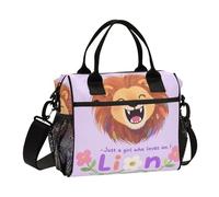 Just A Girl Who Loves Lion Lunch Bag for Kids Sturdy Lunch Bag Heavy Duty with Shoulder Strap Family Camping S