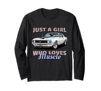 Just A Girl Who Loves Muscle Cars, Retro American Muscle Car Long Sleeve T-Shirt