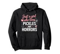Just a Girl Who Loves Pickles and Horrors Funny Halloween Pullover Hoodie