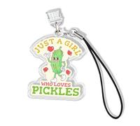 Just A Girl Who Loves Pickles Kindle Charms, Dust Plug Charm 1.5 Inches Funny Pickle Lover Food Humor Lightning/Type C Charging Port With Strap Acrylic Material Accessories for Phone, Kindle, E-Reader