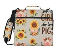 Just A Girl Who Loves Pig 3 Ringing 1.5 inch Binder Organizer with Shoulder Strap Multiple Pockets Portfolios Portfolio Organizer Suitable for Middle School