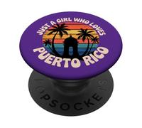 Just A Girl Who Loves Puerto Rico Retro Sunset Artwork PopSockets Adhesive PopGrip