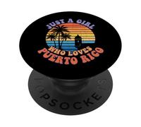 Just A Girl Who Loves Puerto Rico Retro Sunset Artwork PopSockets Adhesive PopGrip