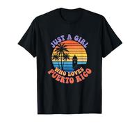 Just A Girl Who Loves Puerto Rico Retro Sunset Artwork T-Shirt