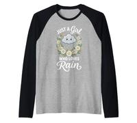 Just A Girl Who Loves Rain Daisy Floral Women Raglan Baseball Tee