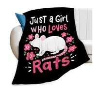 Just A Girl Who Loves Rats Throw Blanket Cute Animal Flower Print Blankets Gifts for Couch Sofa Bed Stuff Decor Soft Cozy Fleece Plush Flannel Bedding for Lover Women Girls Kids Adults 40"x50"