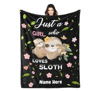 Just a Girl Who Loves Sloth Blanket, Personalized Name Blanket, Custom Flannel Blanket for Sofa Couch, 30 x 40 Inches