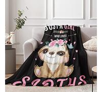 Just A Girl Who Loves Sloths Blanket for Girls, Soft Cozy Black and Pink Sloth Fluffy Flannel Blanket Gift for Kids, 130 x 150 cm Warm Sloth Flower Plush Fleece Blanket for Teen Sofa Bed Couch Bedroom