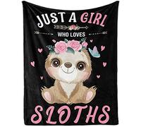 Just A Girl Who Loves Sloths Throw Blanket Gifts for Girls, Soft Cute Baby Sloth Plush Flannel Blanket for Kids Bedroom, 100x130 cm Cozy Sloth Flower Fleece Fluffy Blanket for Toddler Girl Couch Sofa