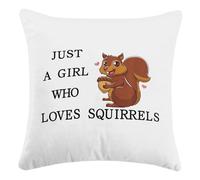 Just a Girl Who Loves Squirrel Throw Pillow Cover, Girl Squirrel Gifts for Girls, Cushion Cover for Sofa Bed Home Decor 18 x 18 Inch, Squirrel Lover Gift, Nature Lovers Gifts, Animal Lover Gifts