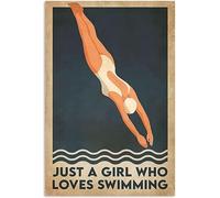 Just A Girl Who Loves Swimming in Framed,12x8 Inches Vintage Funny Poster Wall Decor Art Gift Retro Picture Metal Sign
