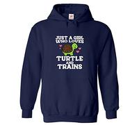 Just A Girl Who Loves Turtle and Trains Classic Adults Pullover Hoodie (M, Navy)