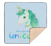 Just A Girl Who Loves Unicorns Soft Padded Baby Playmat for Indoor Outdoor Non-Toxic Baby Kick Crawling Mat for Baby Kids Toddlers Infants, 50'' x 50''