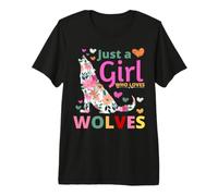 Just a Girl Who Loves Wolves Floral Howling Watercolor Wolf Premium T-Shirt