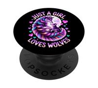 Just A Girl Who Loves Wolves Purple Butterfly Cute Wolf Cub PopSockets Adhesive PopGrip