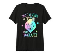 Just a Girl Who Loves Wolves Watercolor Cute Wolf Lover Premium T-Shirt