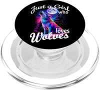 Just a Girl who loves Wolves - Wolf Moon Howling Colorful PopSockets PopGrip for MagSafe